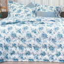 Kit Cobre Leito King Poeme Floral Azul - 100% Algodão/ 300 Fios - 03 Peças - Velore Casa